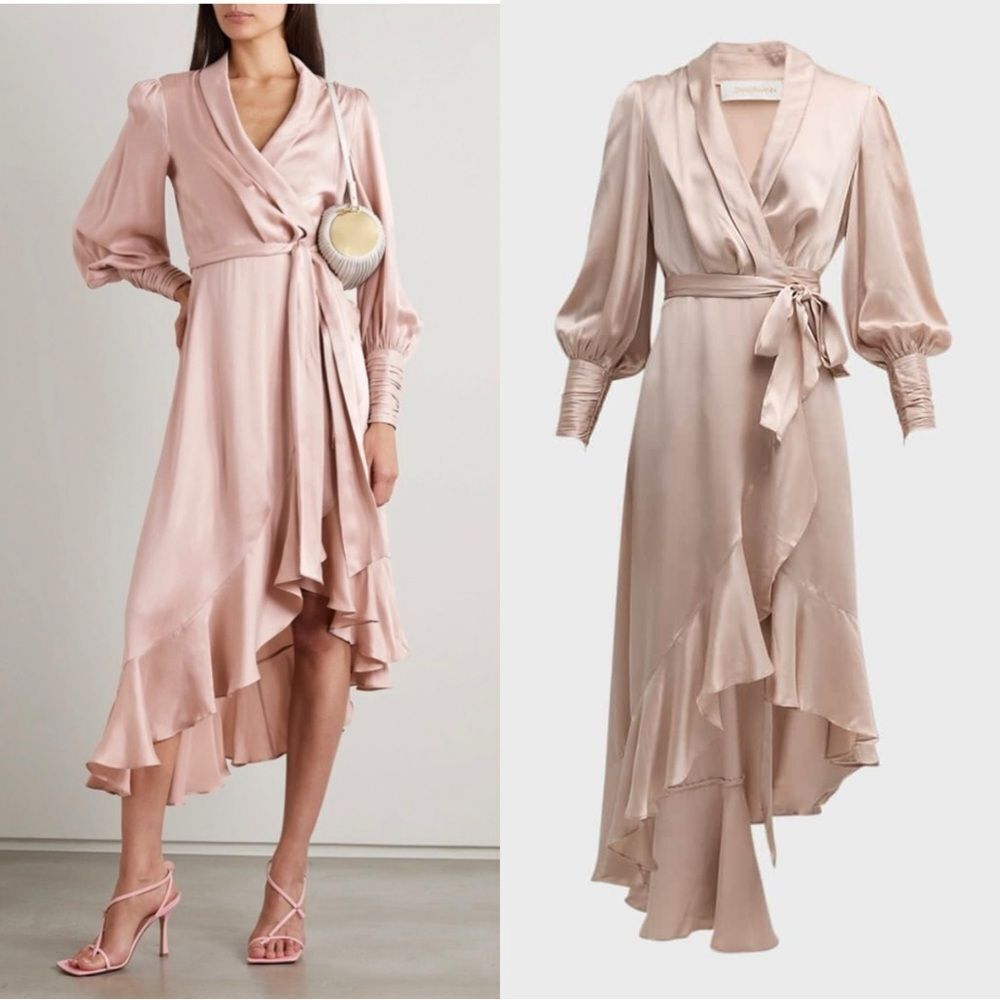 Zimmermann Silk Wrap Midi Dress in “blush”